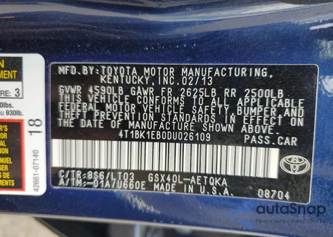 2013 Toyota Avalon Base из США, поврежденный, VIN 4T1BK1EB0DU026109